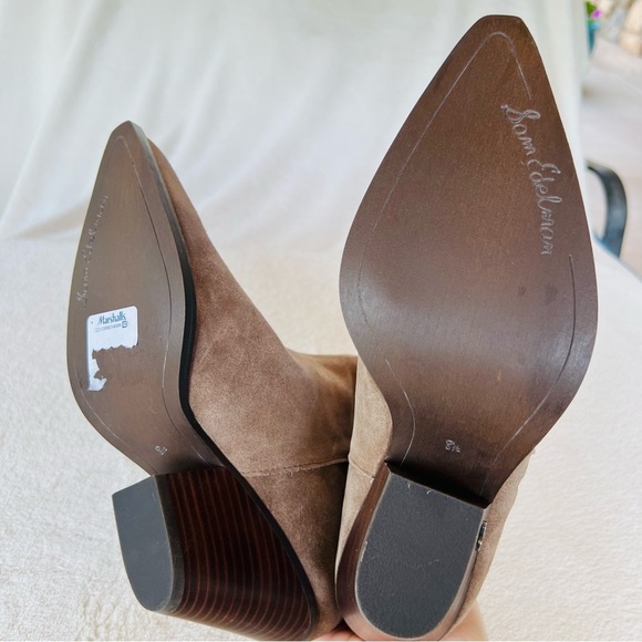 SAM EDELMAN JANE BLOCK HEEL TAN SUEDE LEATHER SNIP TOE ANKLE BOOTS SIZE 8.5 NWT - Picture 11 of 11